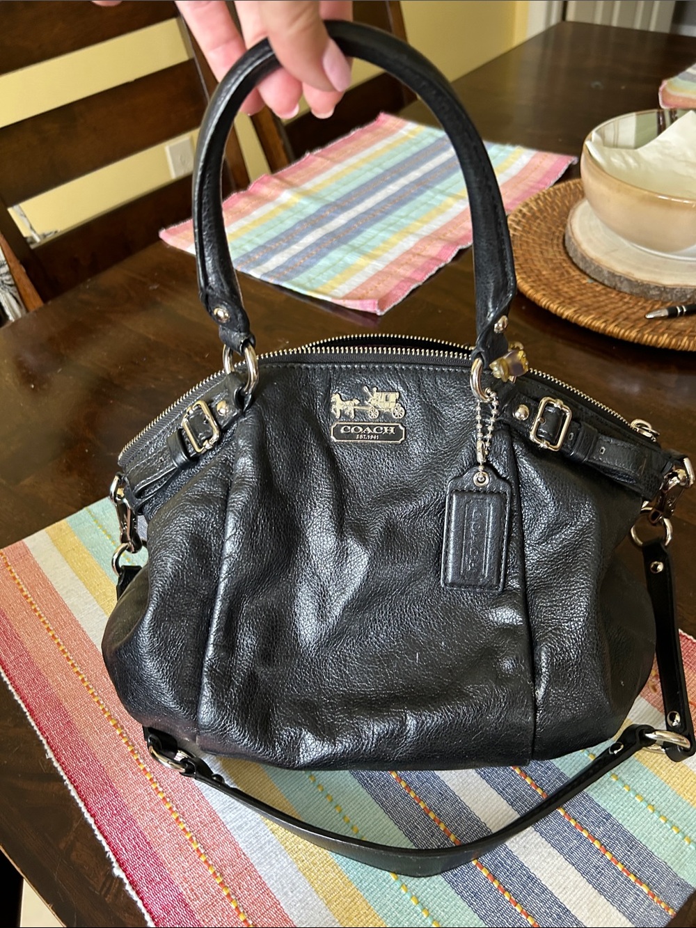 Coach Black Pebbled Leather Shoulder Bag with Silver Hardware